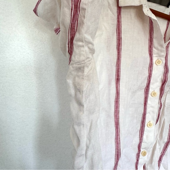 Reformation Relaxed Linen White and Red Striped Button Down Shirt Sz L - Picture 15 of 16